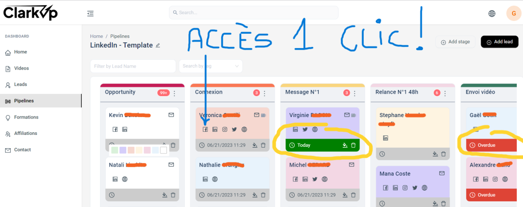 ClarkUp lead prospection CRM acces prospect 1 clic pipeline